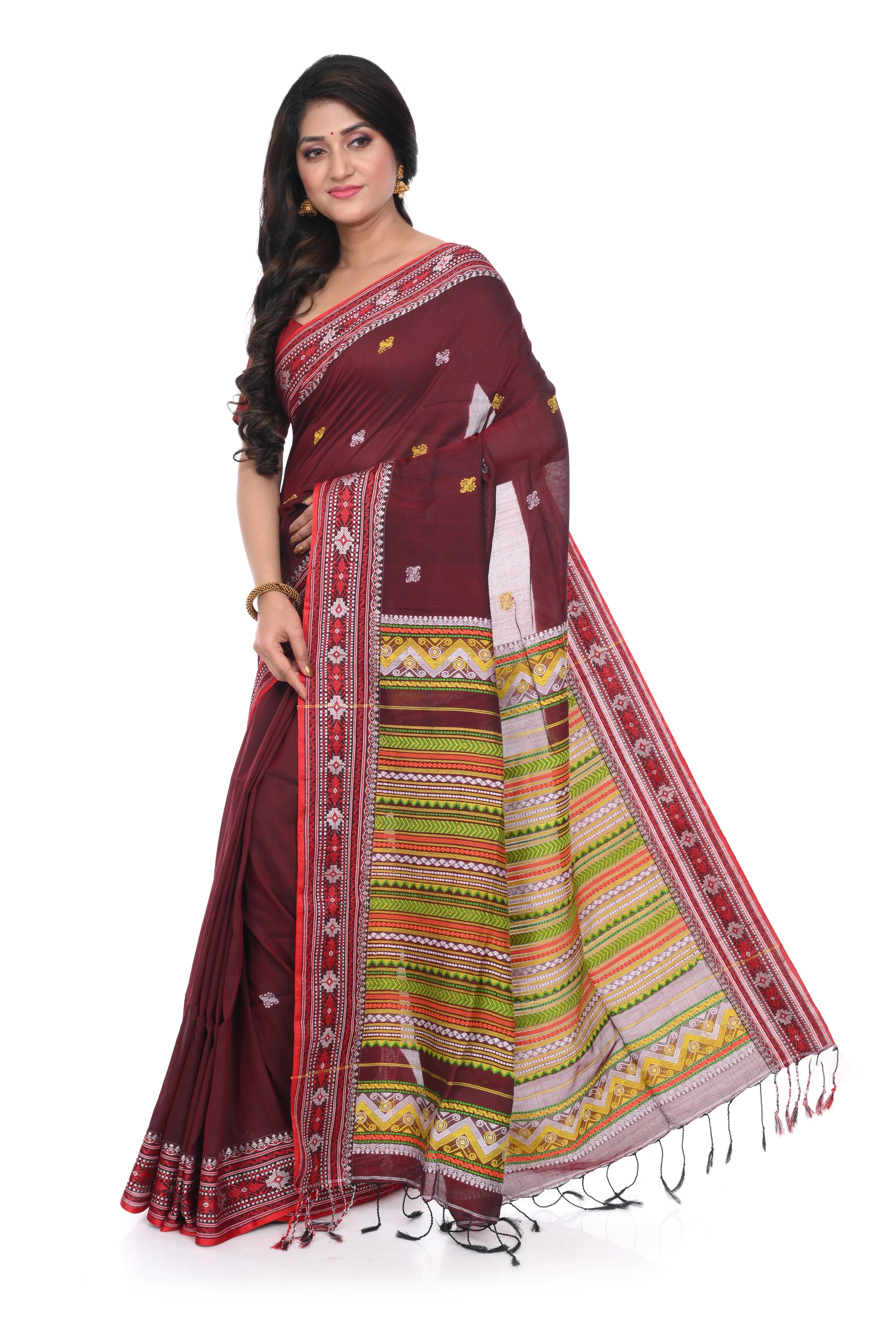 Maroon Colour Pure Handloom Saree with Heavy Pallu