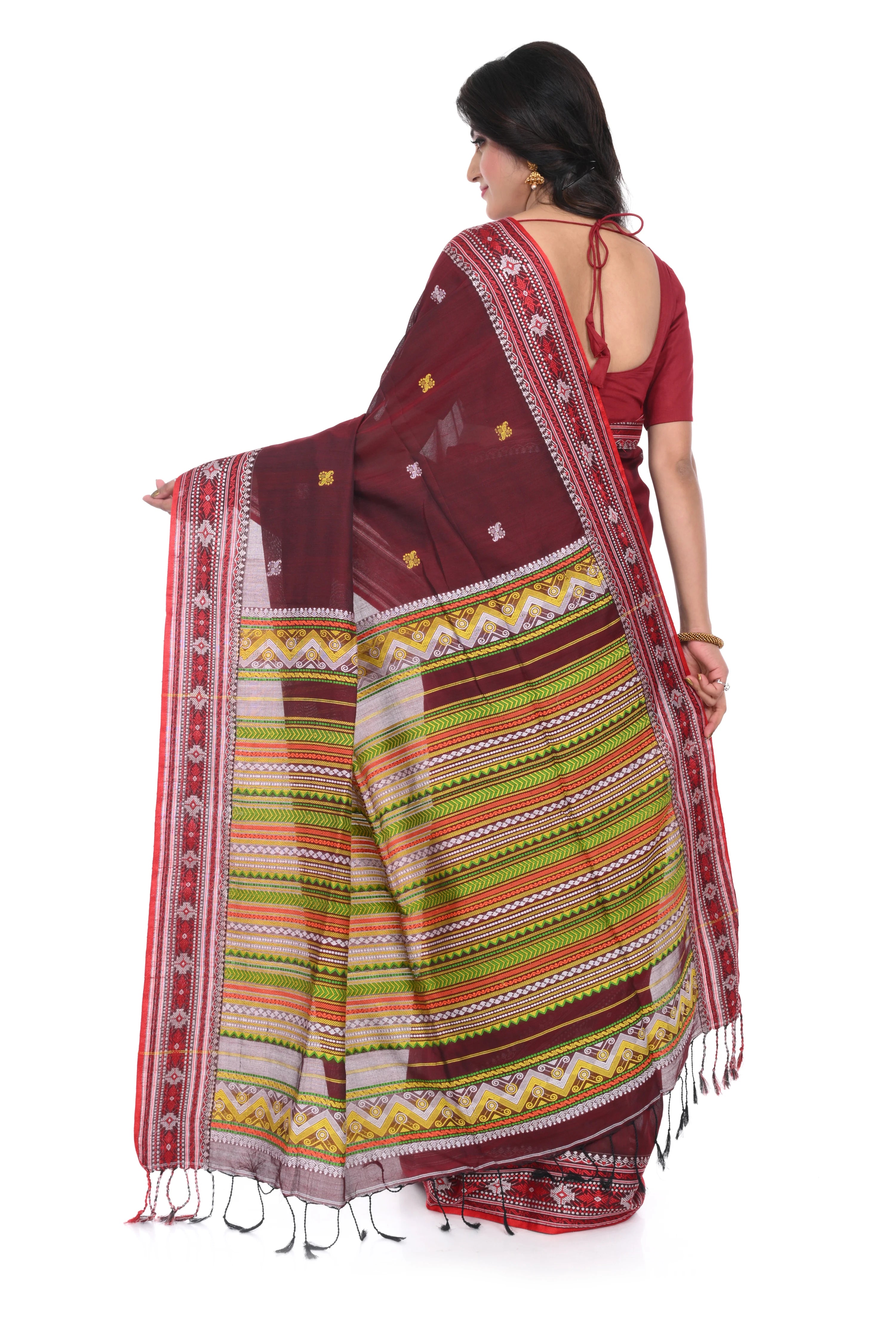 Maroon Colour Pure Handloom Saree with Heavy Pallu