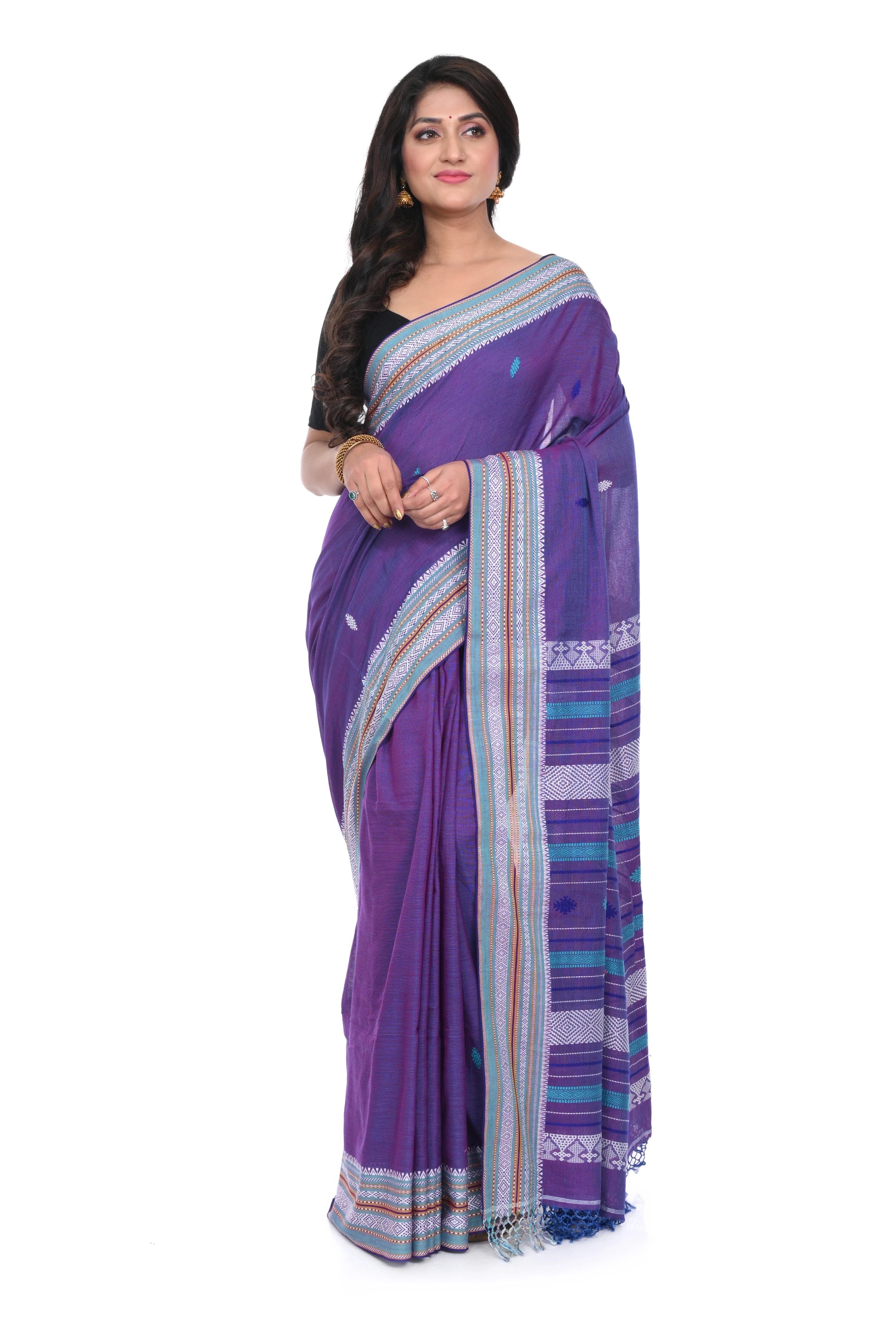 Purple Colour High Quality Pure Handloom Saree with Heavy Pallu