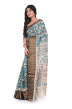 Rama Green Hand Kalamkari Block Saree with Black Zari Border Nellore Silk Base