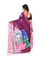 Magenta Handloom Saree with Hand - Painted Pallu