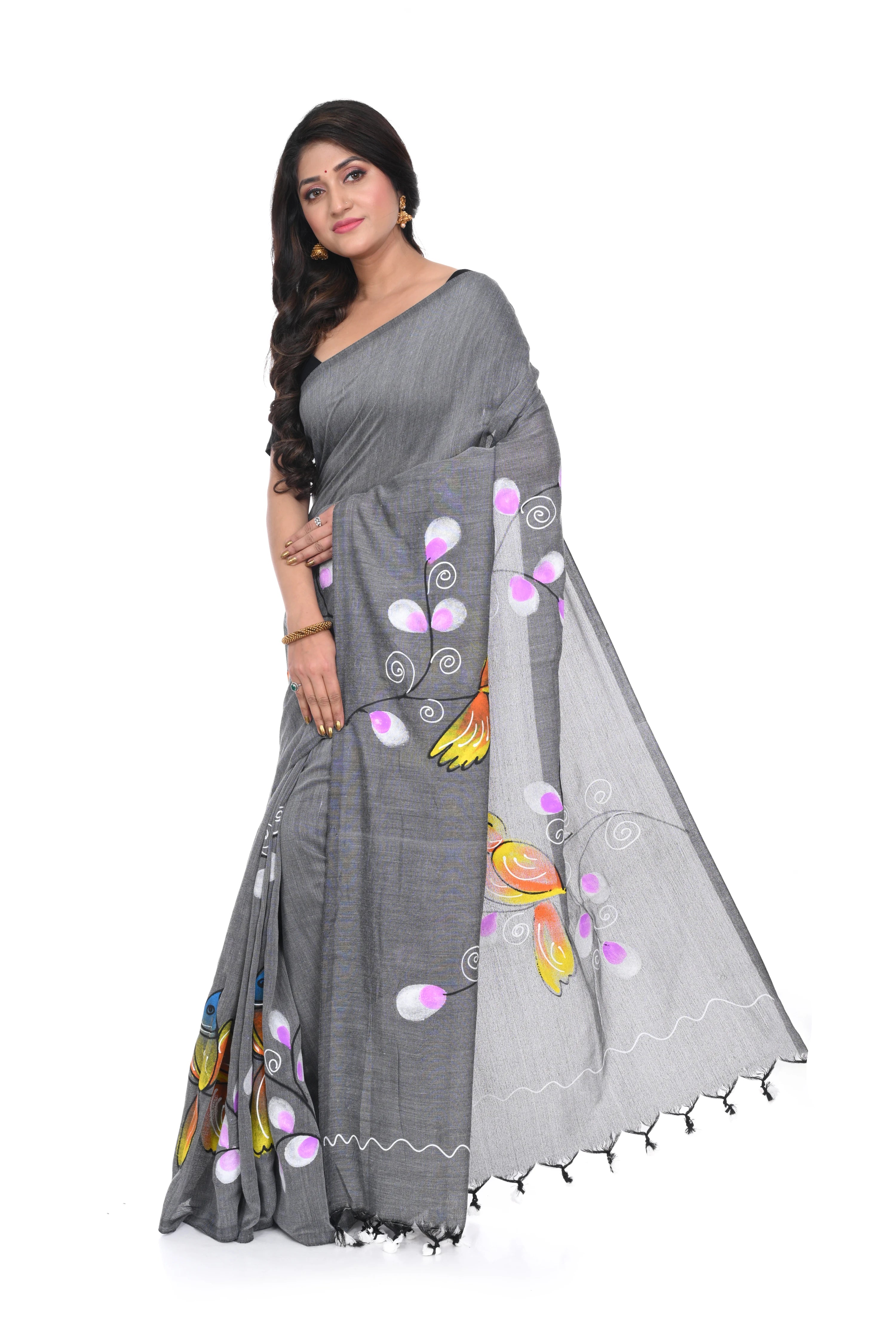 Hand - Painted Cotton Saree