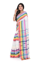 Rainbow - Coloured Cotton Handloom Saree on White Base