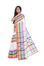 Rainbow - Coloured Cotton Handloom Saree on White Base
