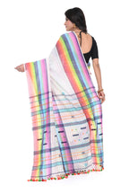 Rainbow - Coloured Cotton Handloom Saree on White Base