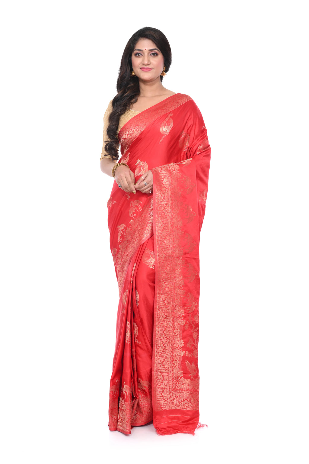 Tomato Red Mashru Benarasi Saree