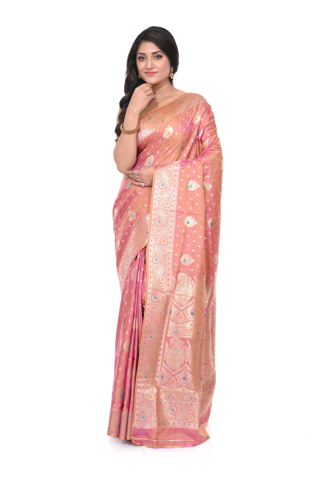 Pink Benarasi Saree with Copper Zari