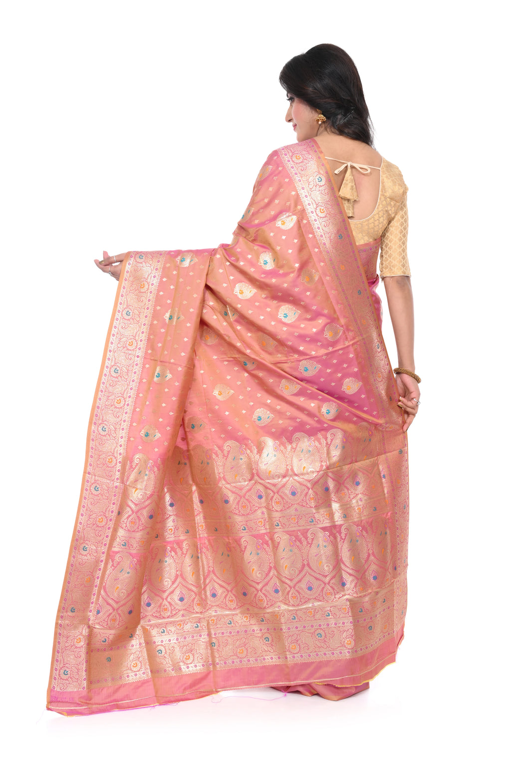 Pink Benarasi Saree with Copper Zari