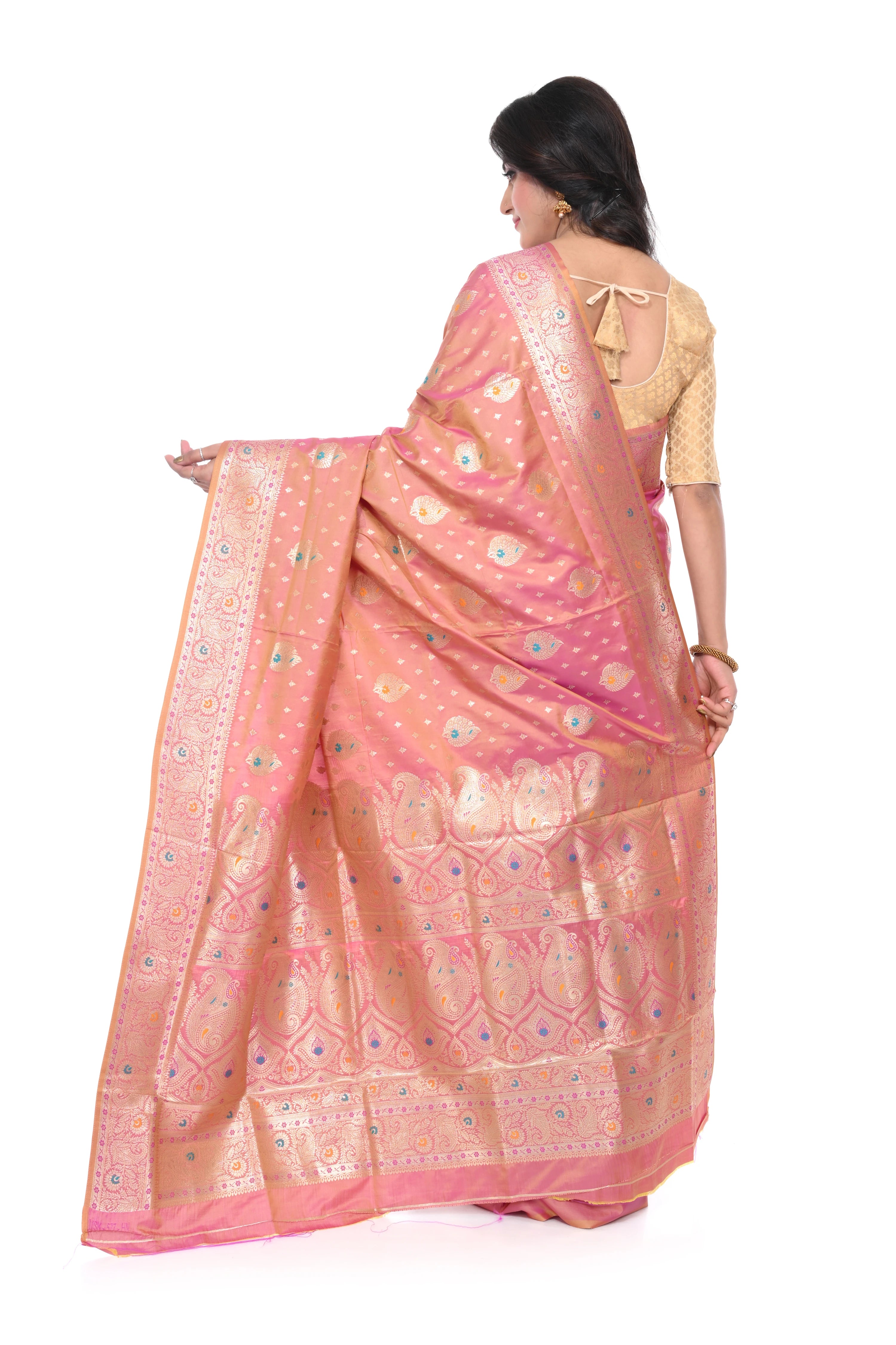 Pink Benarasi Saree with Copper Zari
