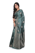 Deep Olive Green Mashru Silk Saree with Antique Zari Border