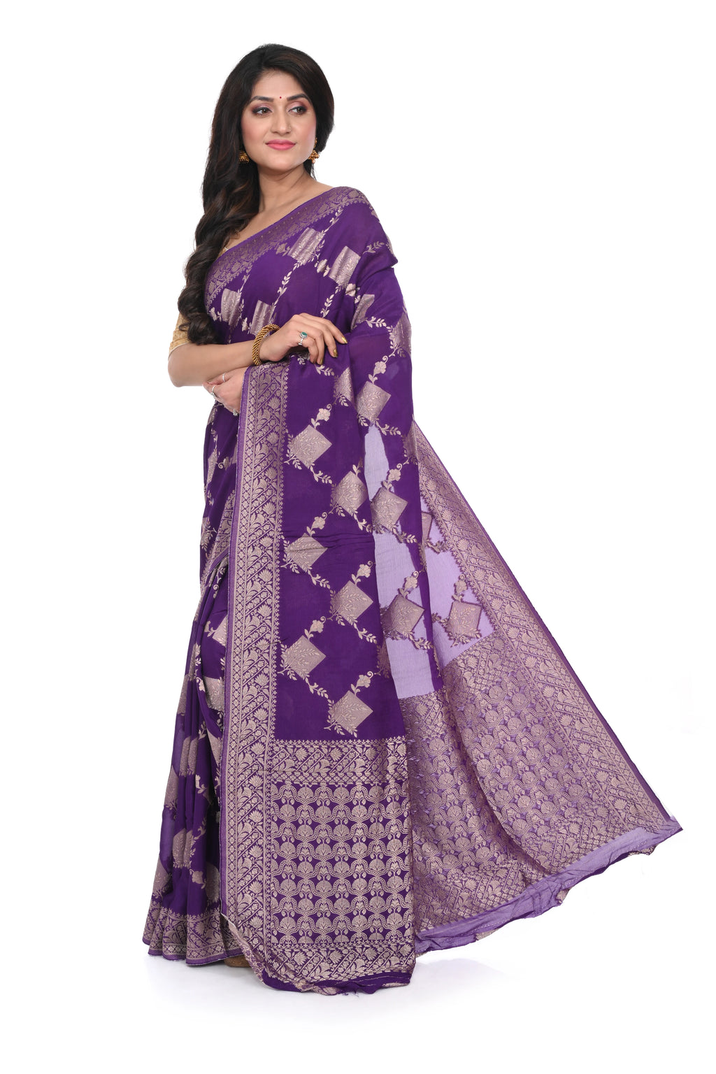 Purple Mashru Silk Saree with Heavy Pallu