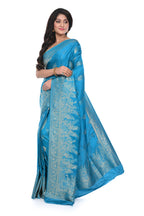 Sky Blue Mashru Silk Saree with Antique Zari Border