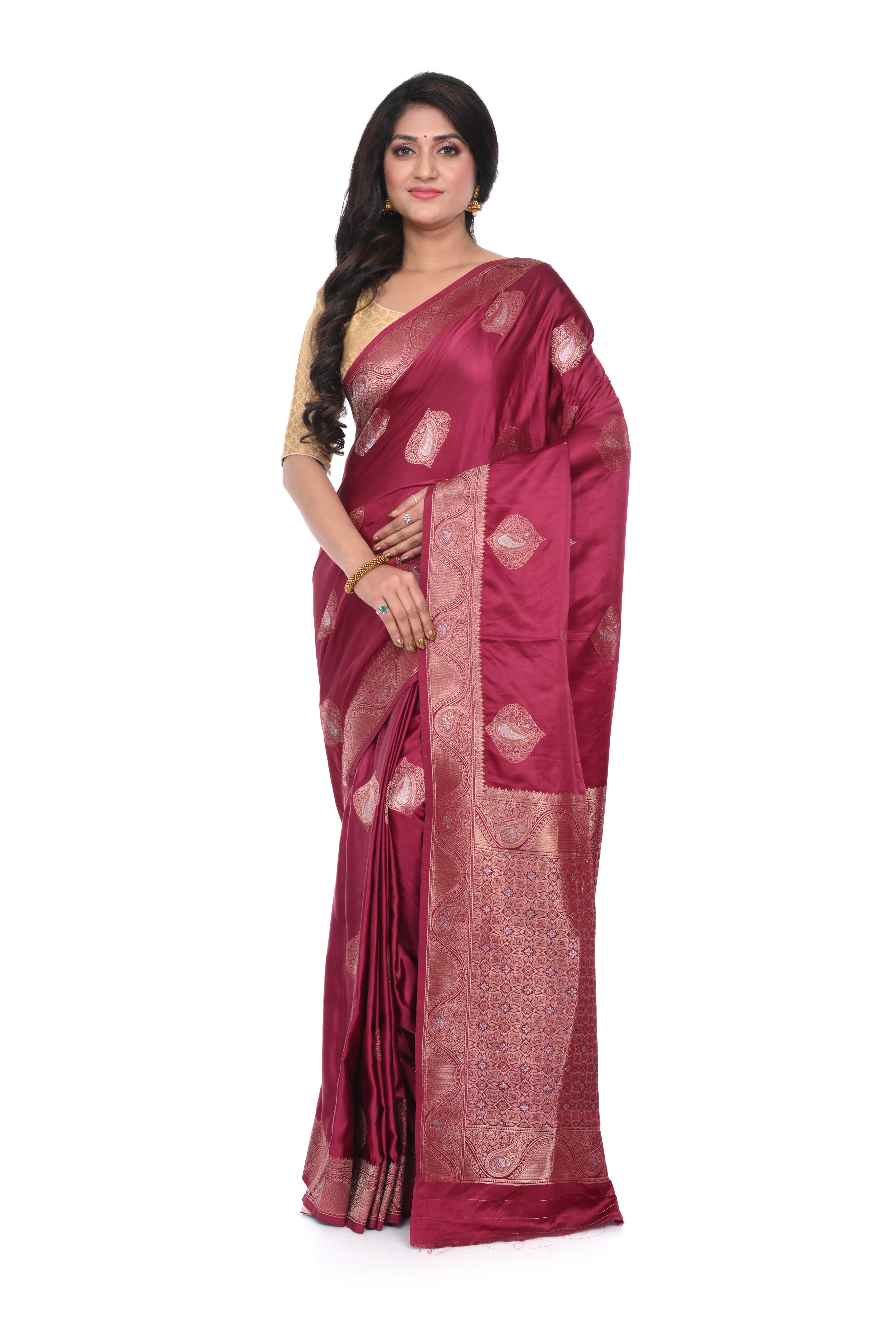 Maroon Mashru Silk Saree with Heavy Pallu