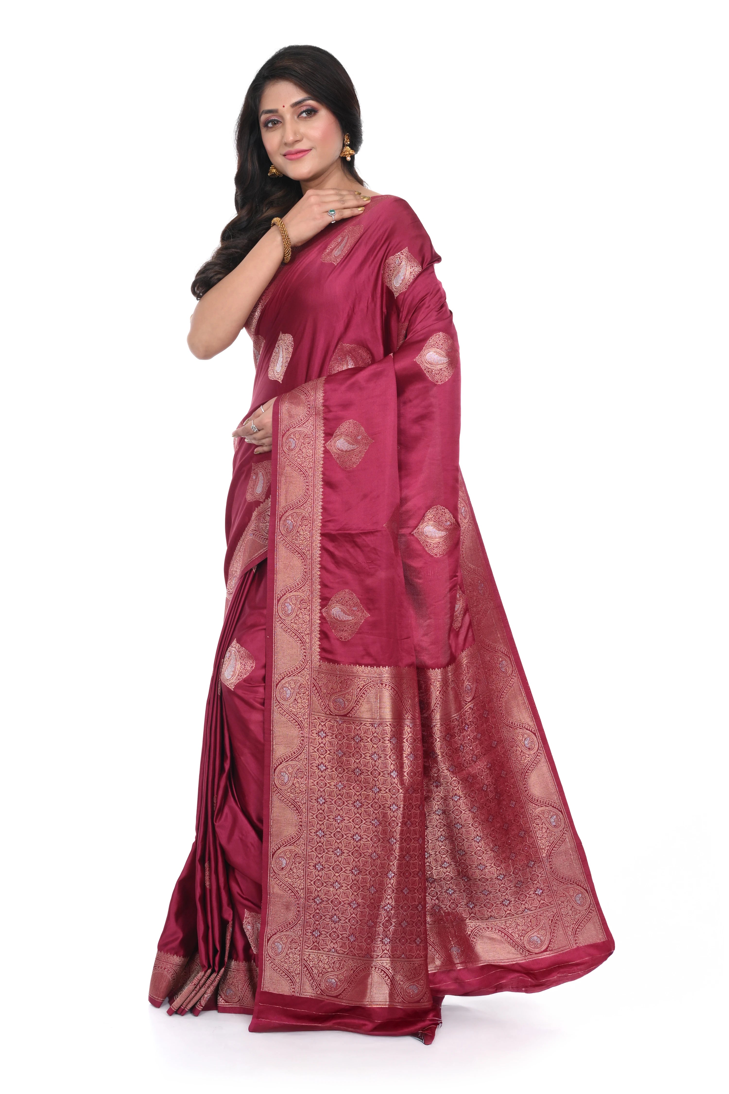 Maroon Mashru Silk Saree with Heavy Pallu