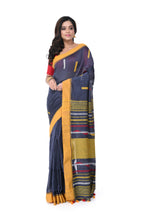 Grey Pure Cotton Handloom Saree with Yellow Border & Multicolour Thread Buta