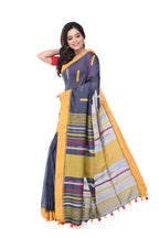 Grey Pure Cotton Handloom Saree with Yellow Border & Multicolour Thread Buta
