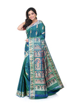 Greenish - Blue Pure Baluchori Saree with Meenakari Work Border & Long Pallu
