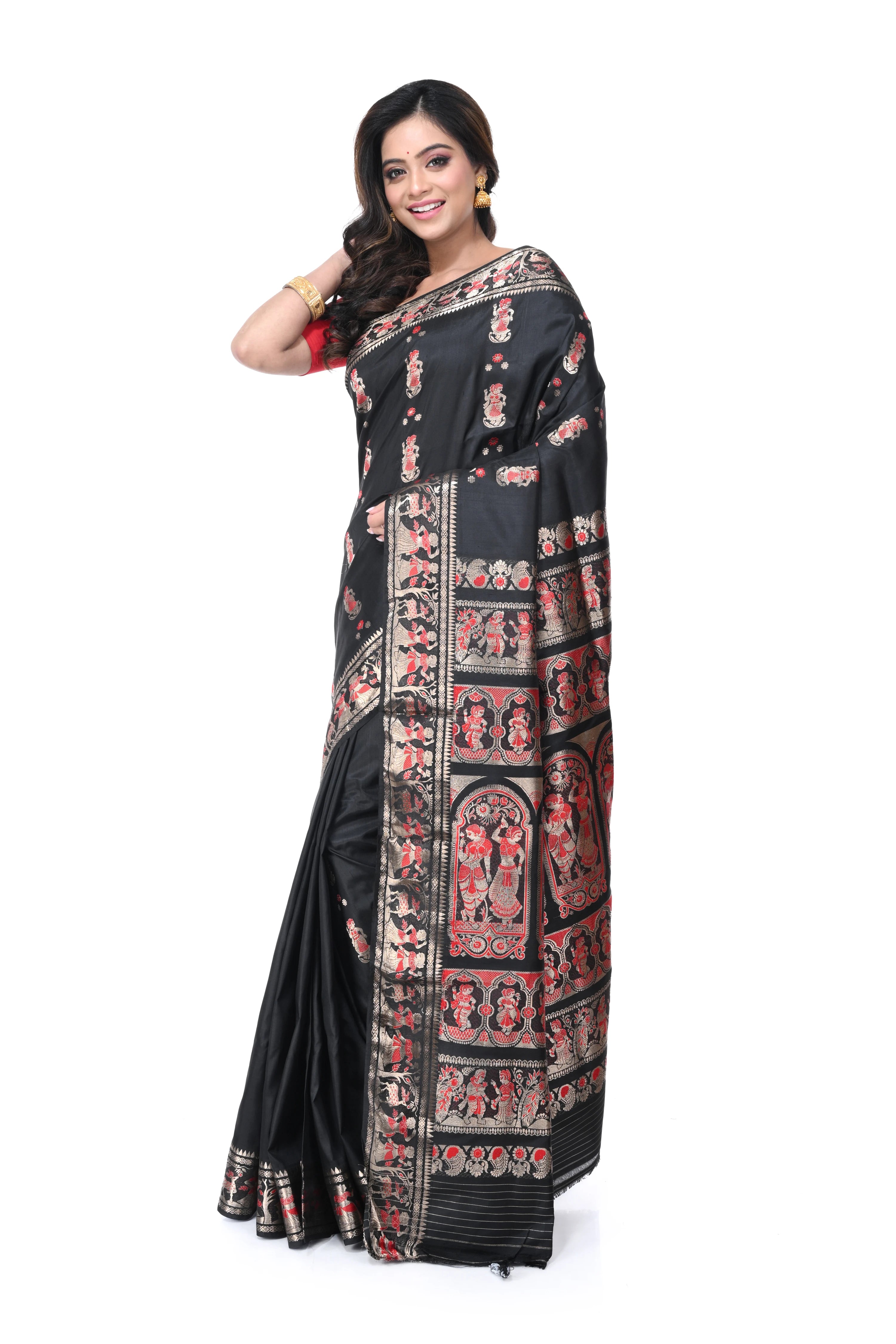 Black Swarnachari Saree with Red Meenakari Work