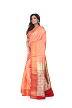 Pink Satin Benarasi Saree with Red Border & Zari Pallu