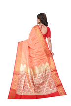 Pink Satin Benarasi Saree with Red Border & Zari Pallu