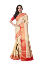 Tussar - Coloured Satin Benarasi Saree with Red Border & Zari Pallu