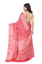 Pink - Red Benarasi Silk Saree with Zari Laheria Pattern