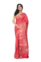 Orange - Pink Dual Tone Swarnachari Saree with Blue Meenakari Work