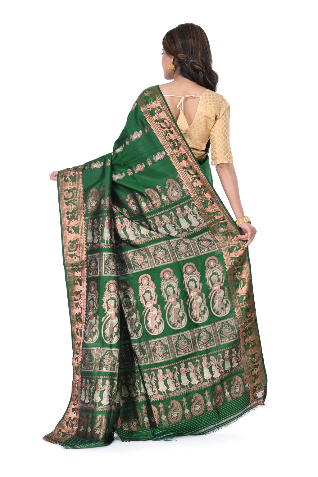 Green Swarnachari Saree with Copper Zari Meenakari Work