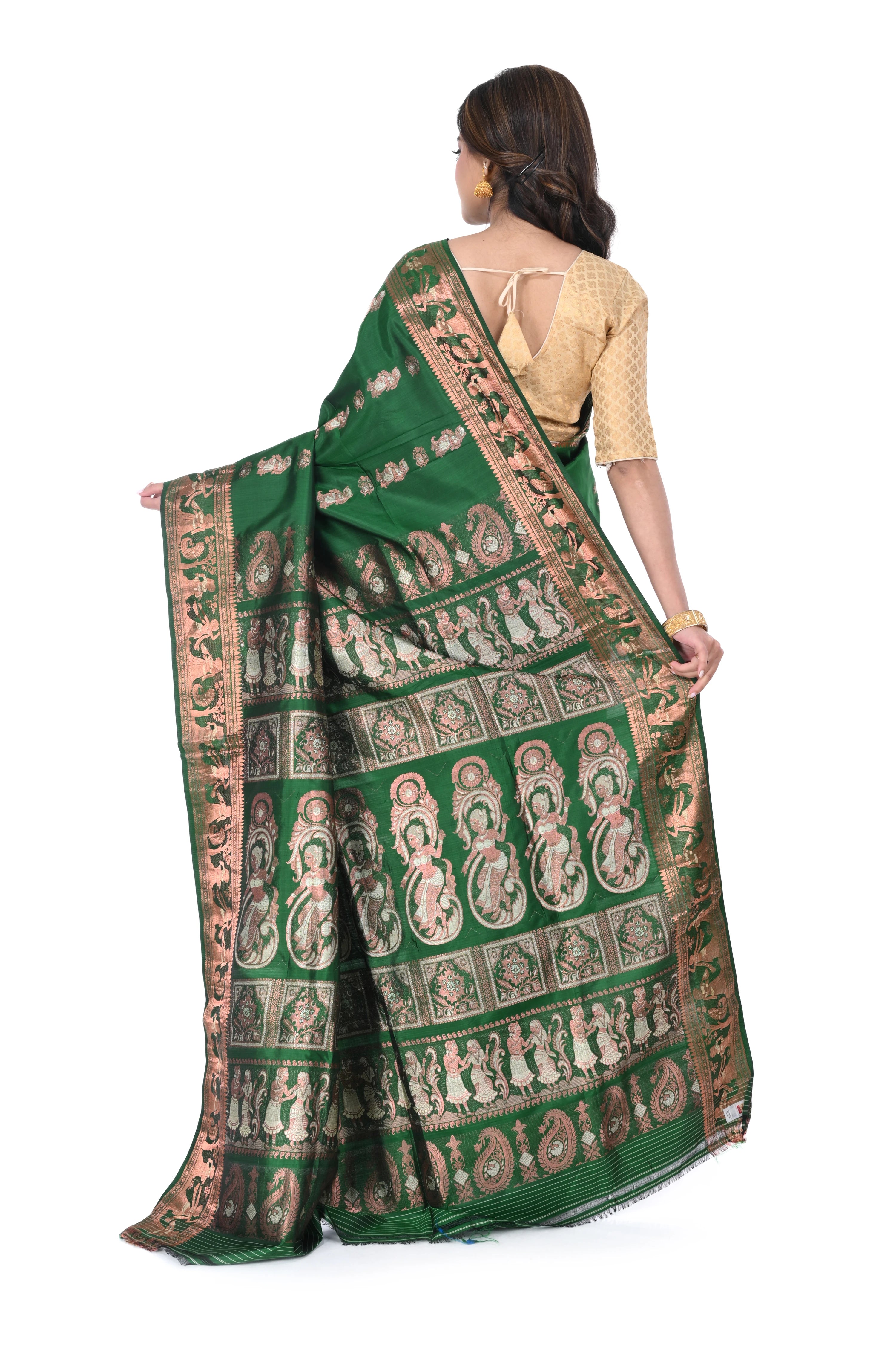 Green Swarnachari Saree with Copper Zari Meenakari Work
