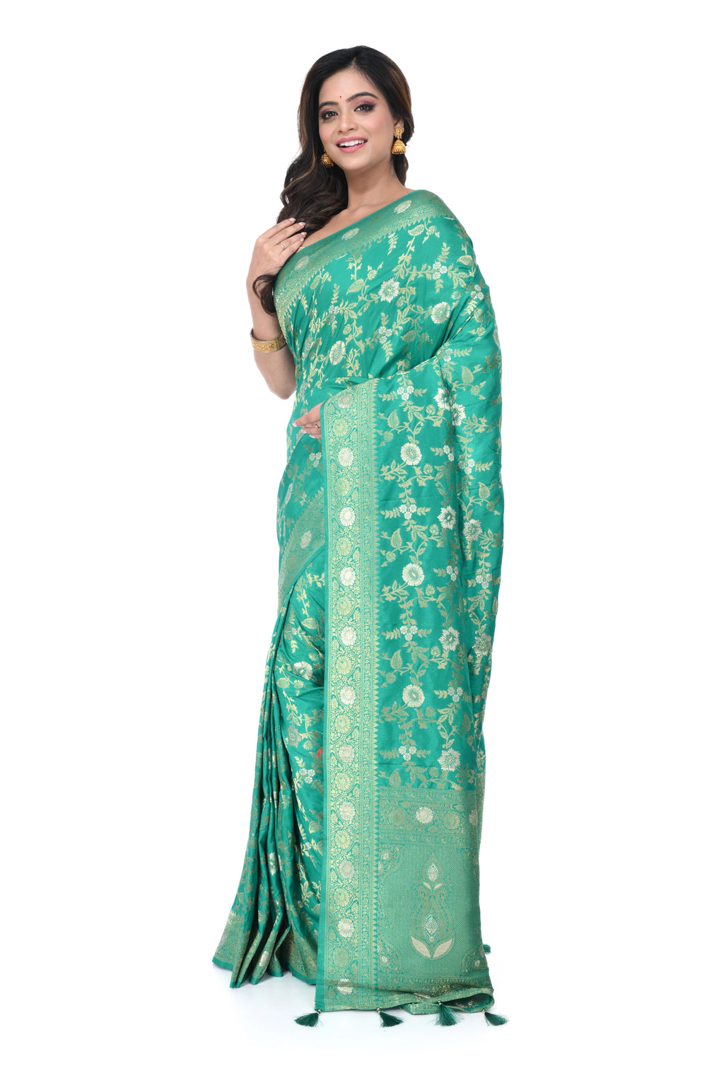 Mint Green Benarasi Saree with Soft Zari Work