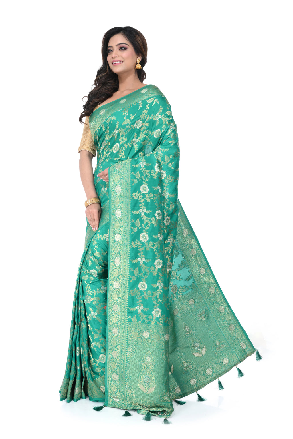 Mint Green Benarasi Saree with Soft Zari Work
