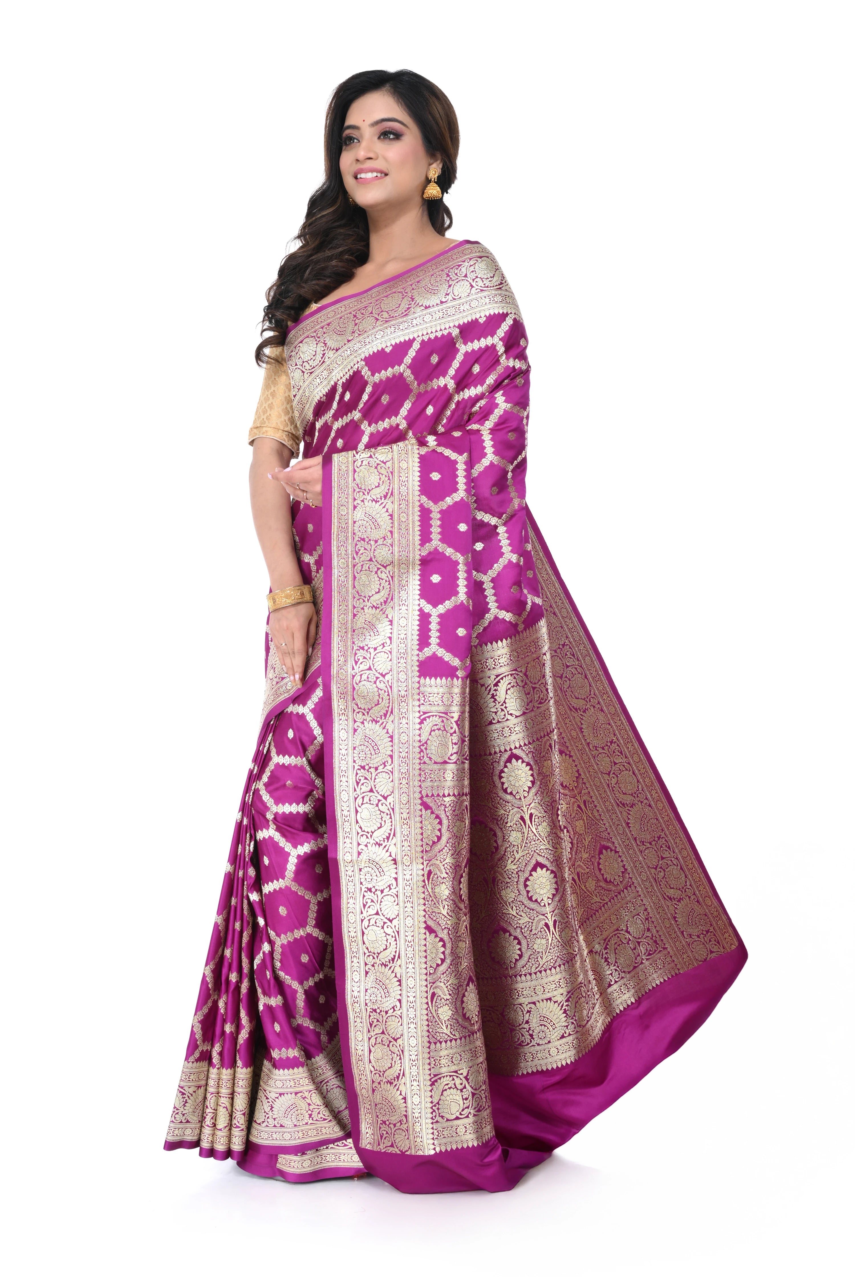 Purple - Pink Dual Tone Mashru Benarasi Saree with Heavy Pallu