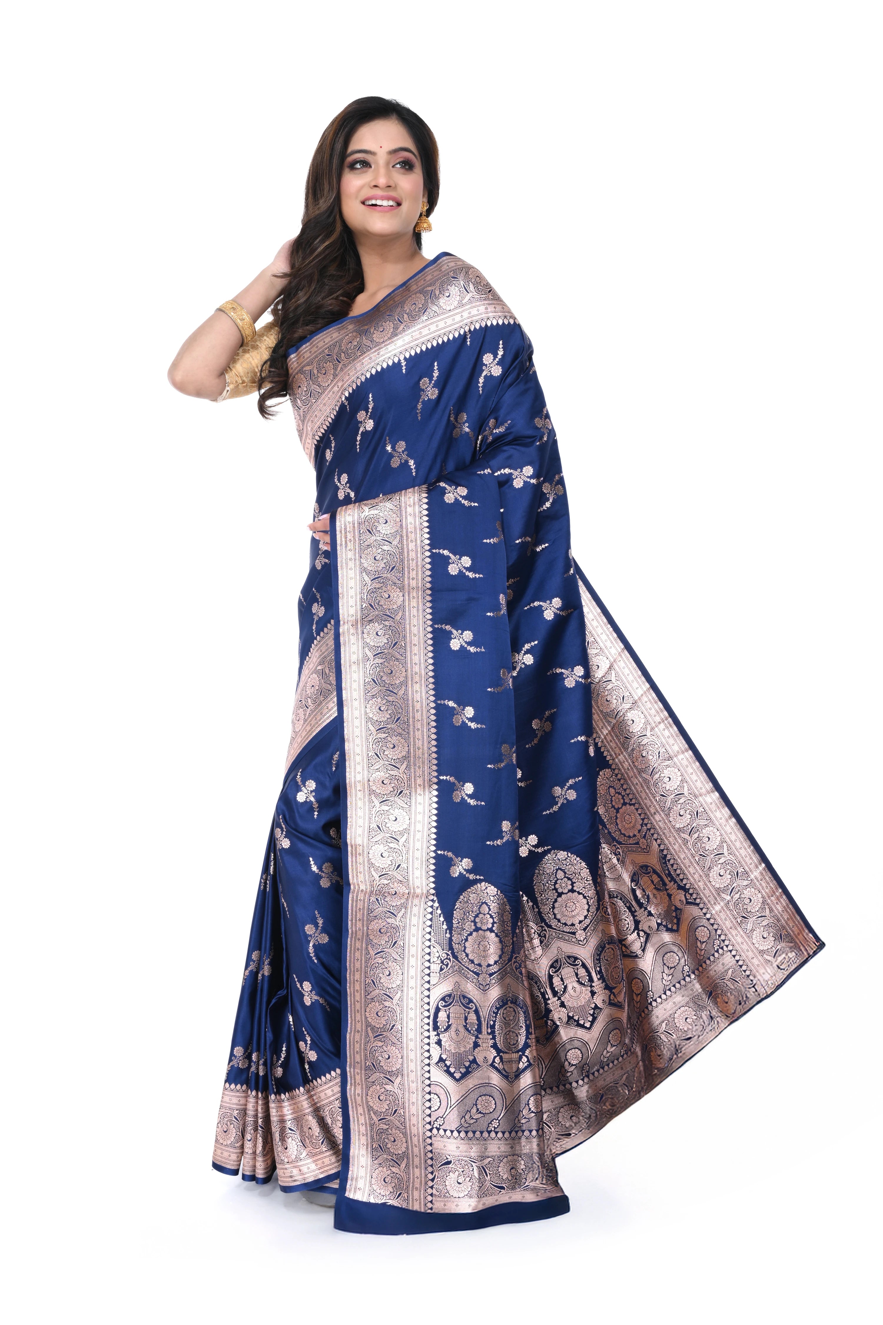 Blue Mashru Benarasi Saree with Heavy Pallu