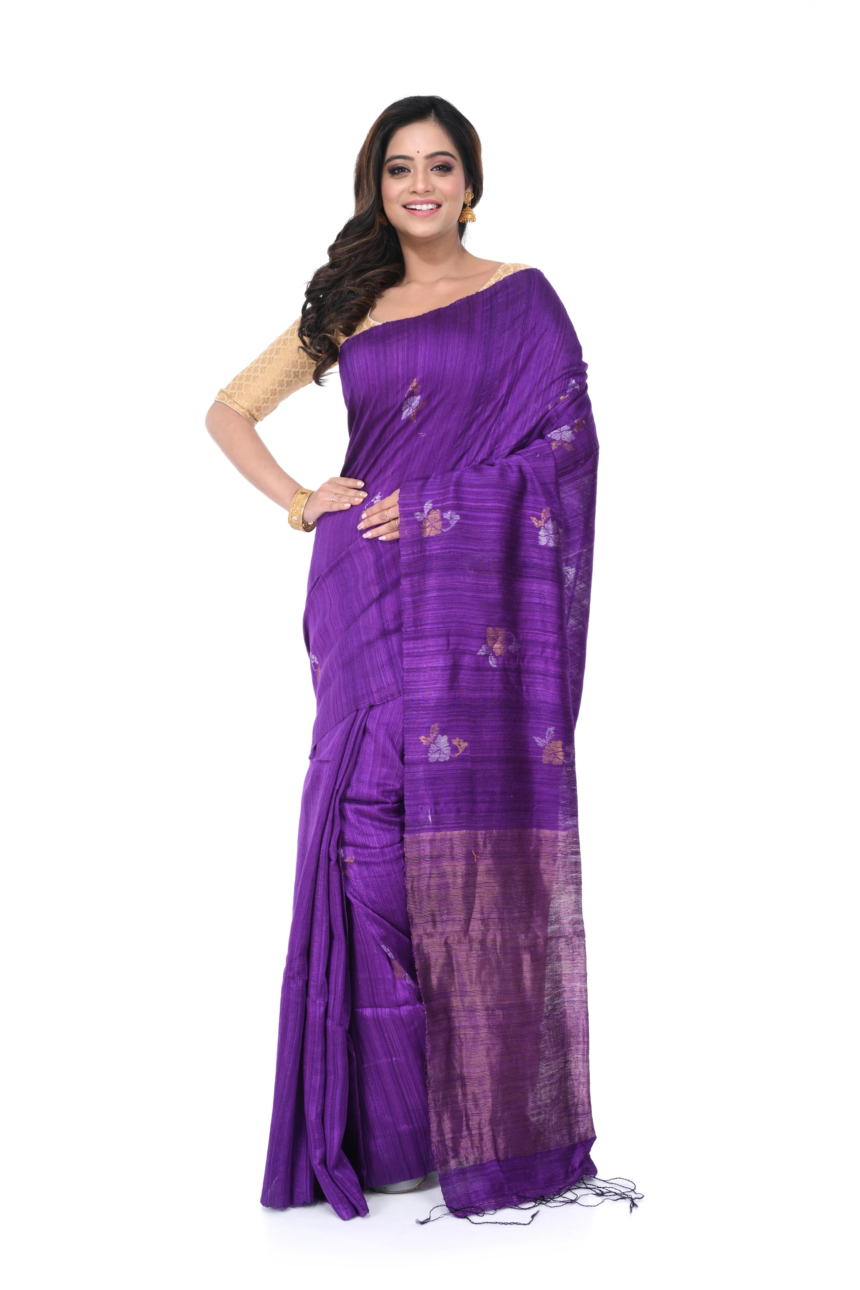 Purple Matka Silk Saree with Floral Motifs