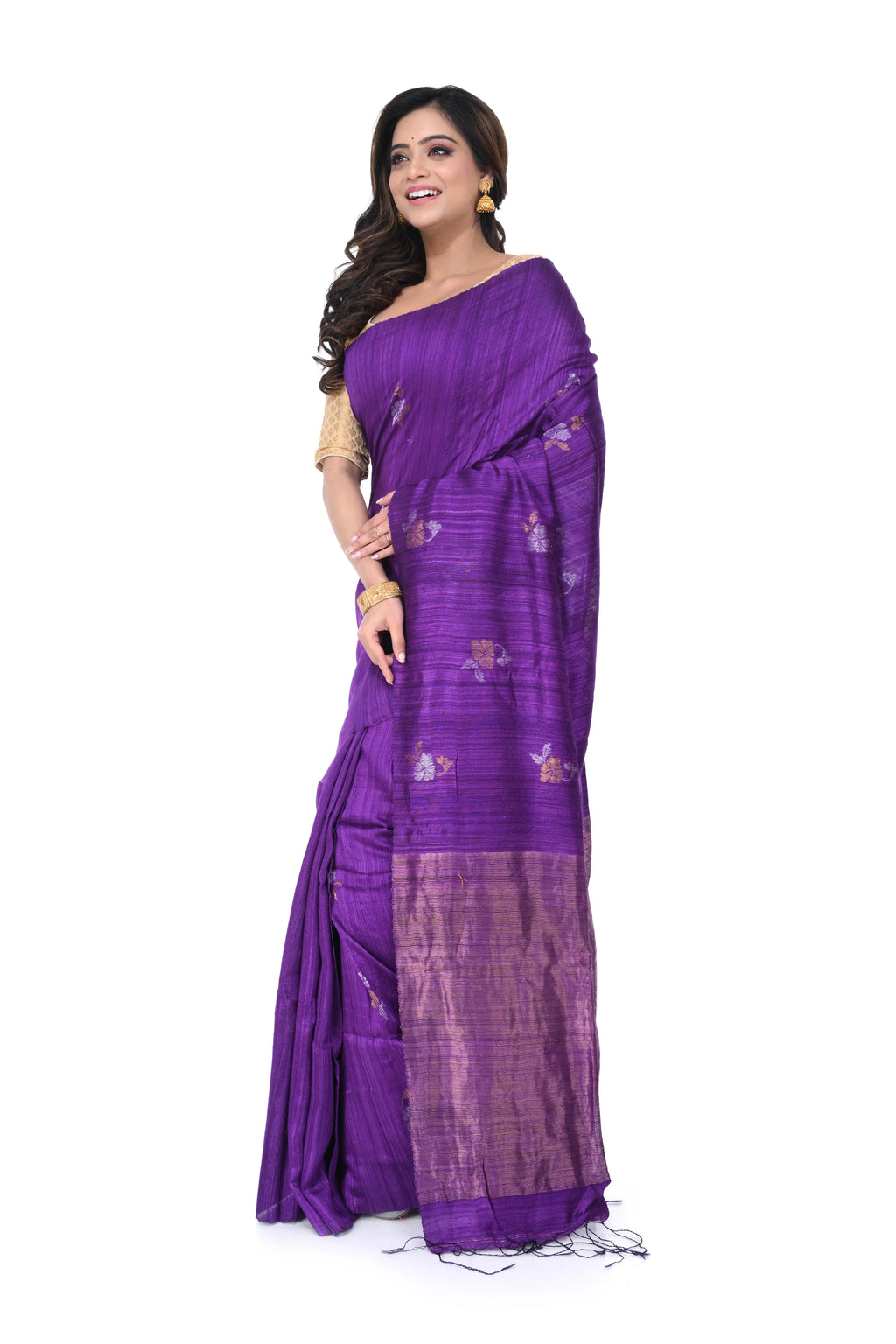 Purple Matka Silk Saree with Floral Motifs