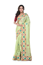 Pista Green Pure Tussar Saree with Hand - Gujarati Work