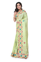 Pista Green Pure Tussar Saree with Hand - Gujarati Work