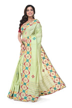 Pista Green Pure Tussar Saree with Hand - Gujarati Work