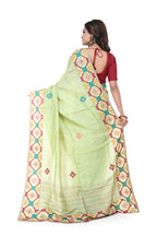 Pista Green Pure Tussar Saree with Hand - Gujarati Work