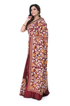 Maroon Pure Silk Kantha Stitch Saree