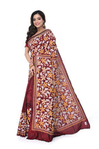 Maroon Pure Silk Kantha Stitch Saree