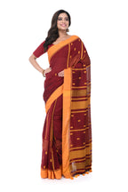 Maroon Handloom Saree with Yellow Border