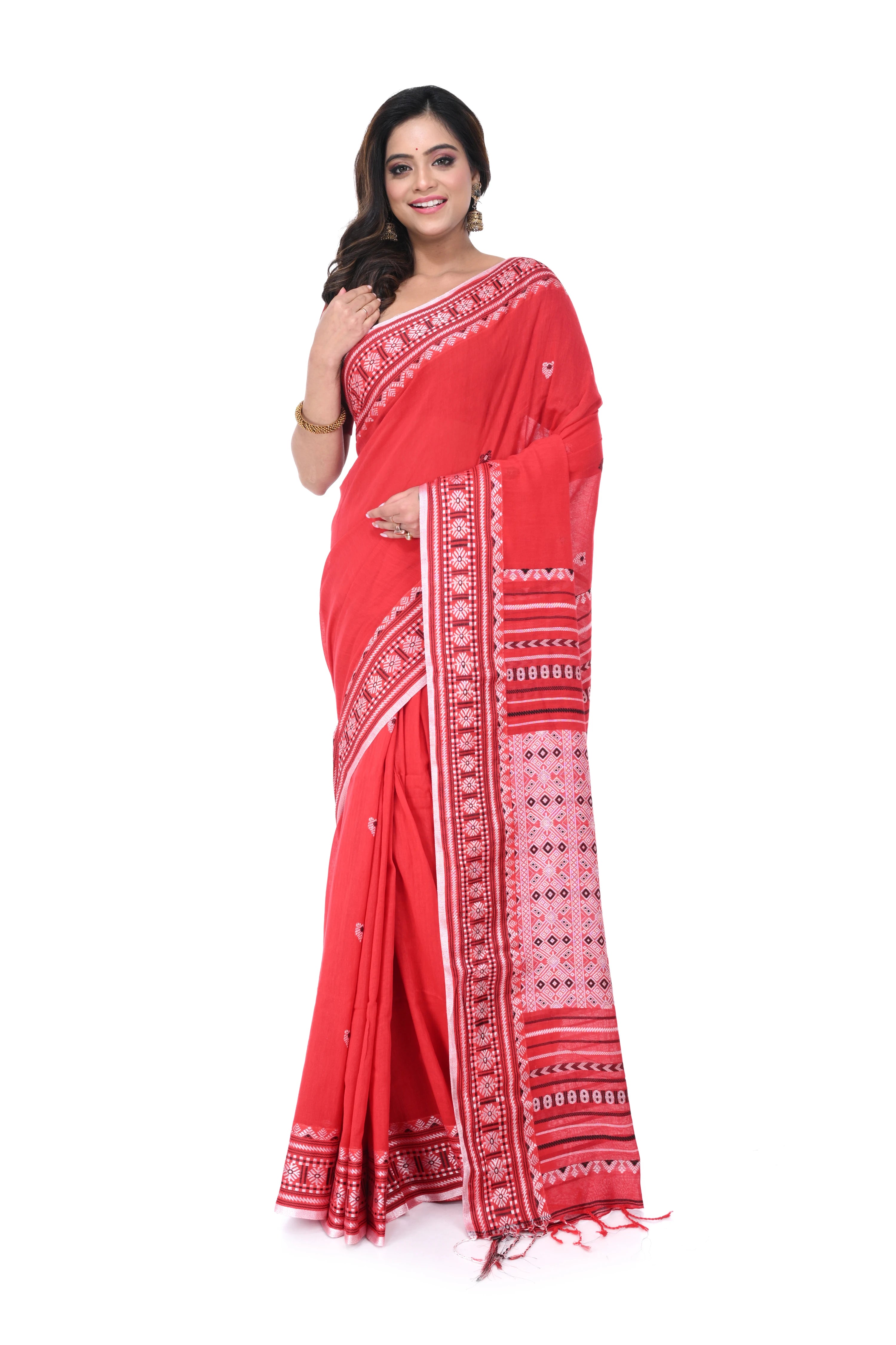 Pure Red Cotton Handloom Saree