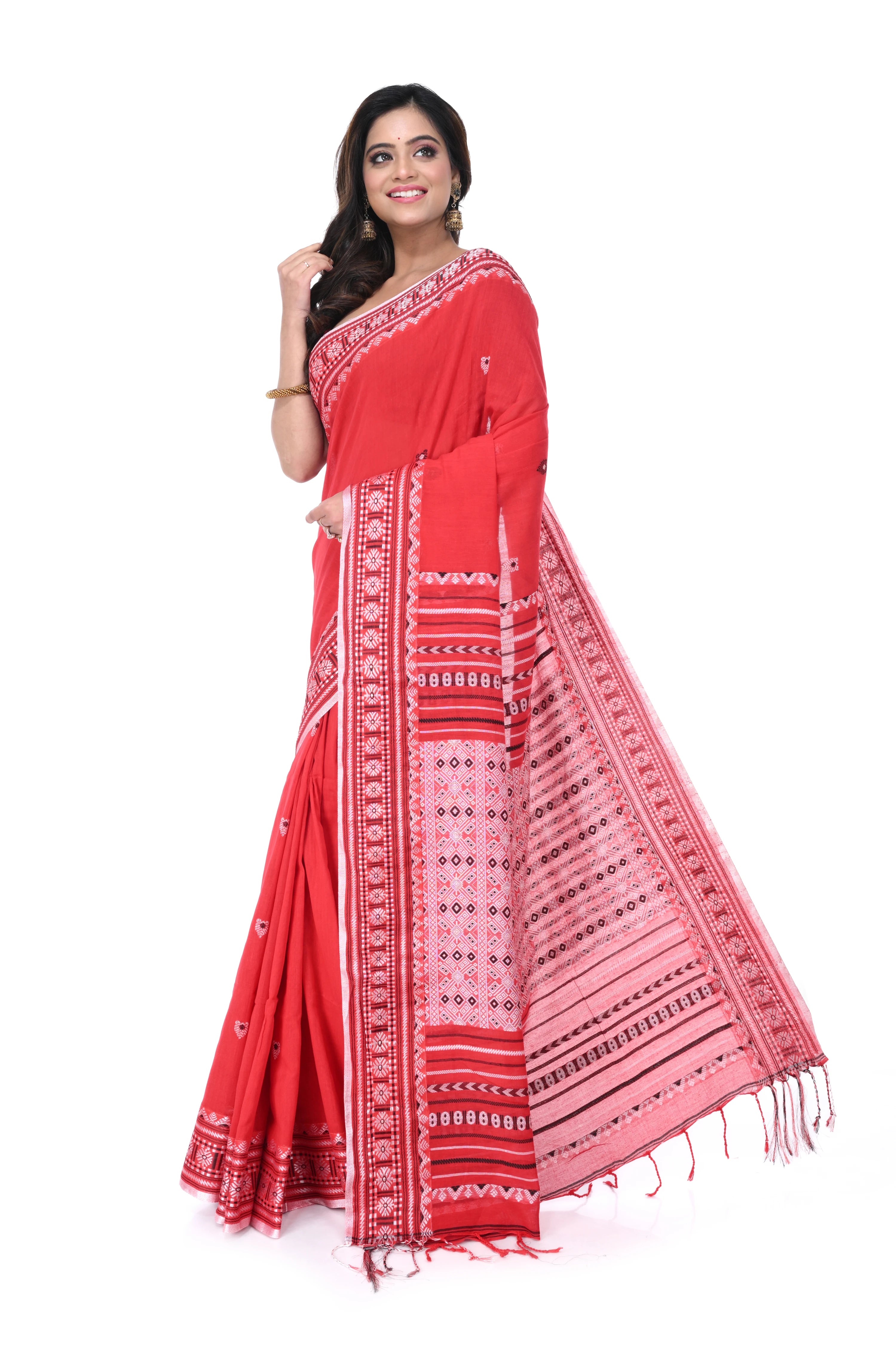 Pure Red Cotton Handloom Saree