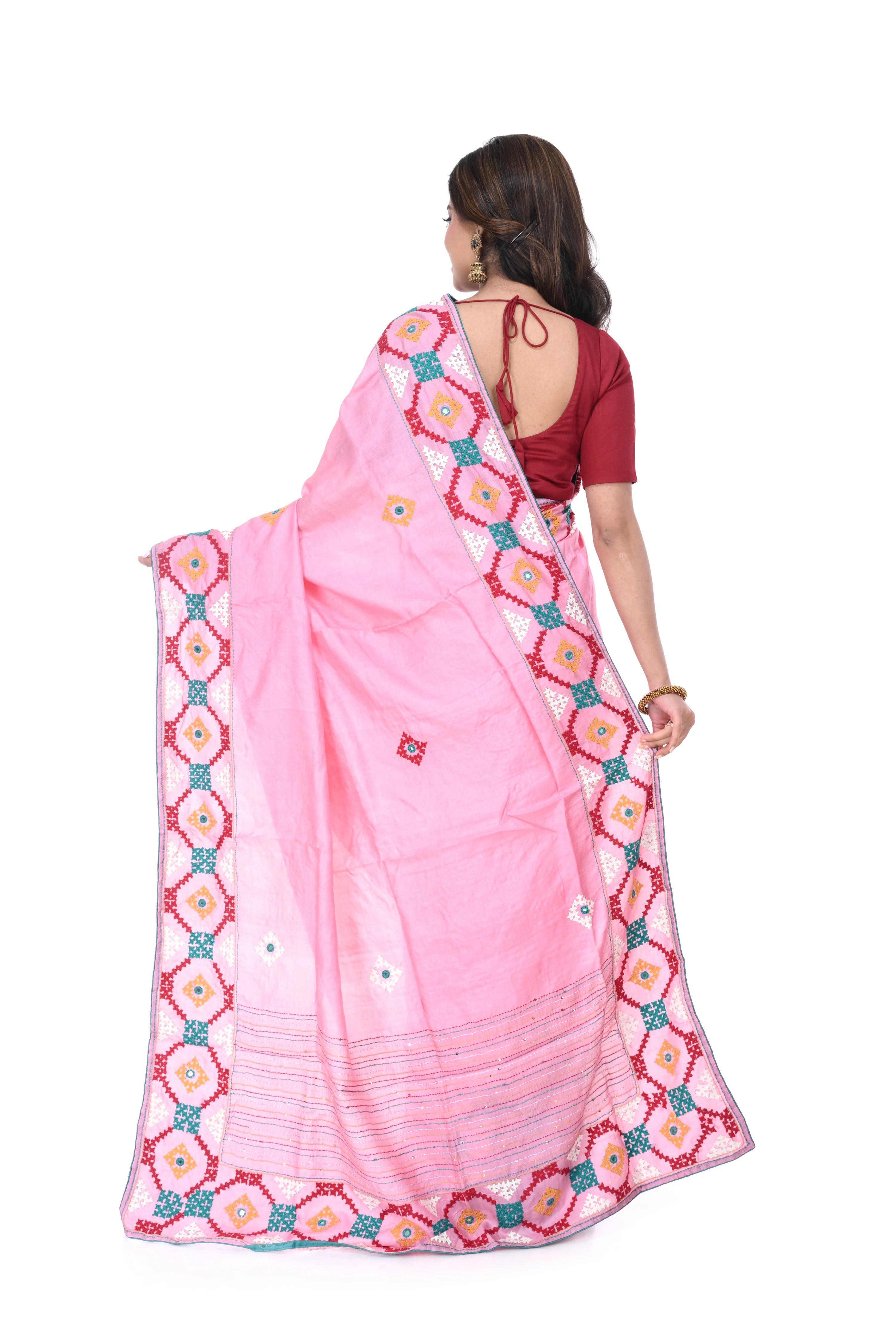 Soft Pink Pure Tussar Saree with Gujarati Work