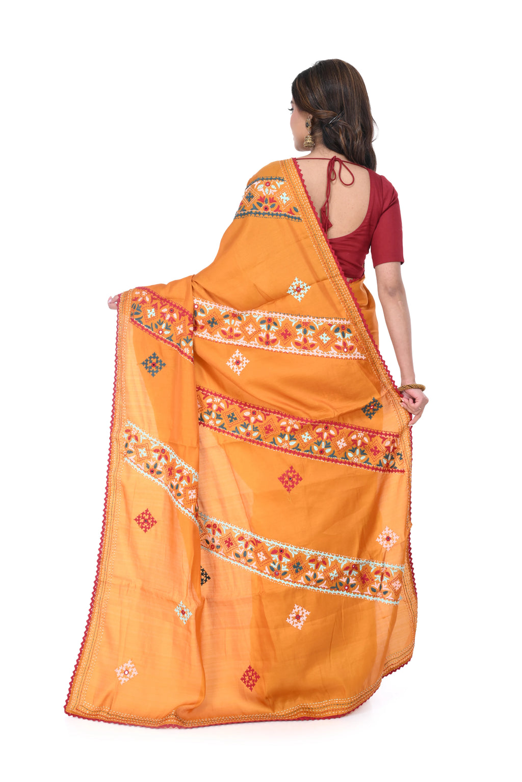Light Orange Semi Tussar Saree with Hand Work