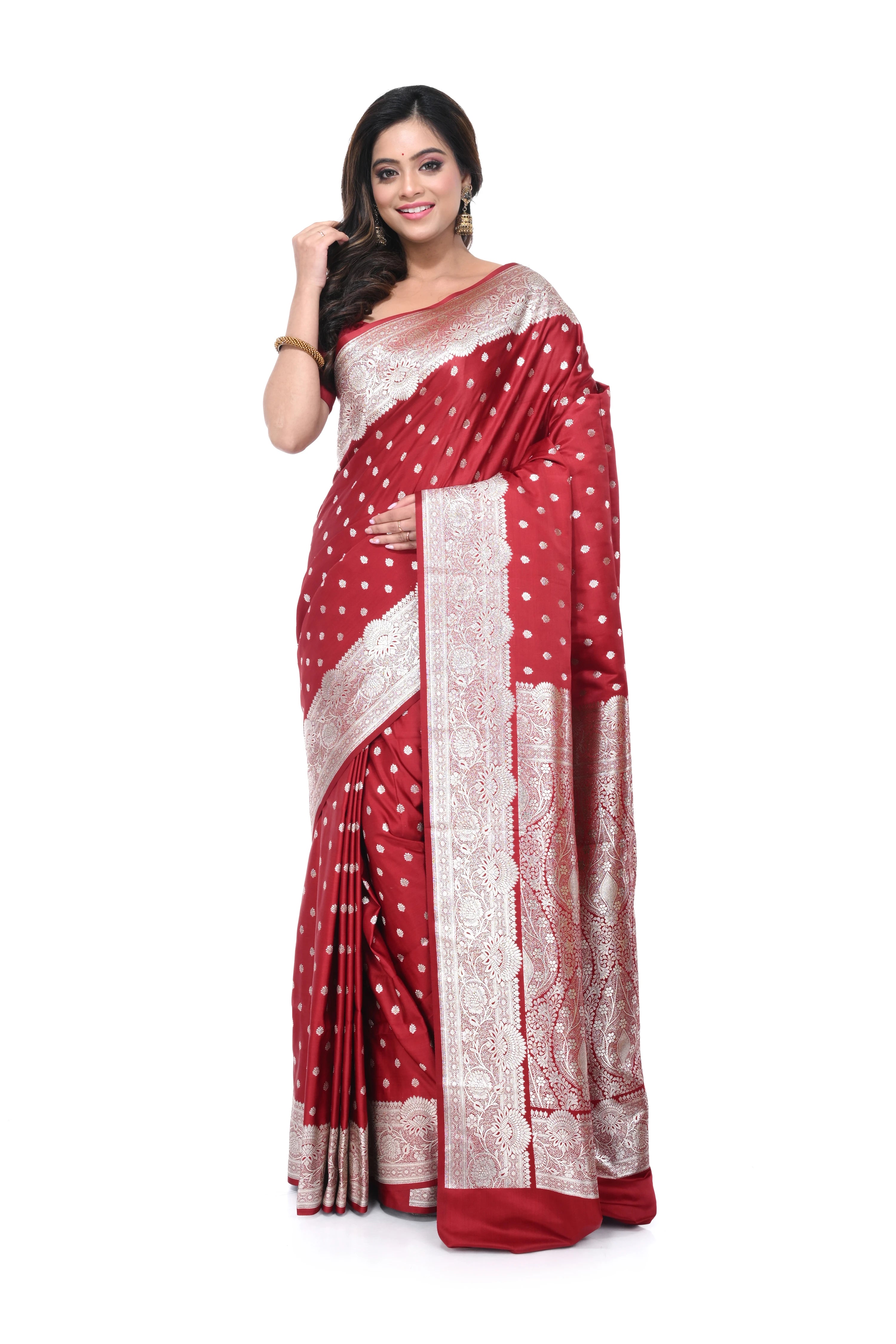 Maroon Mashru Benarasi Saree with Heavy Pallu & Border