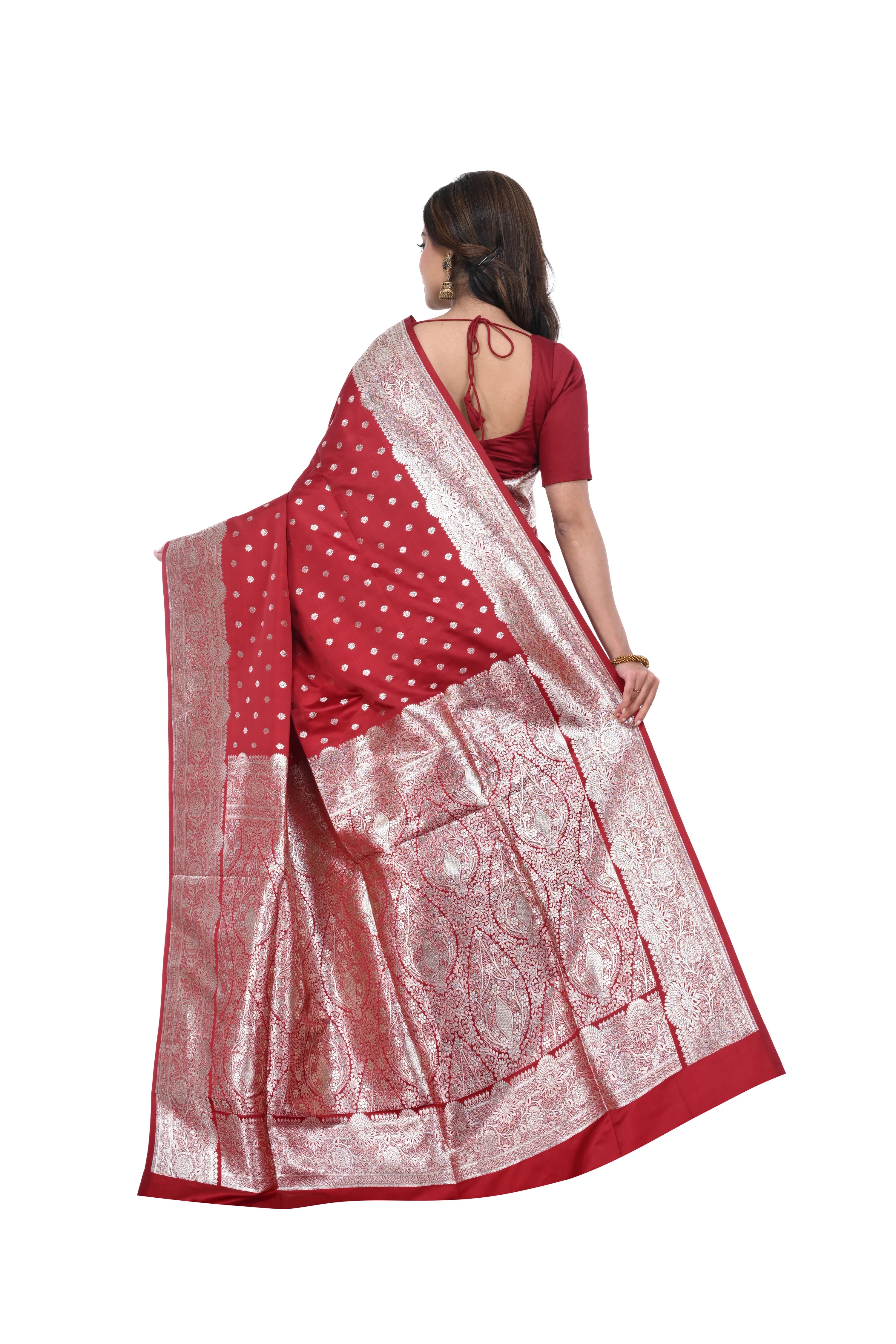 Maroon Mashru Benarasi Saree with Heavy Pallu & Border