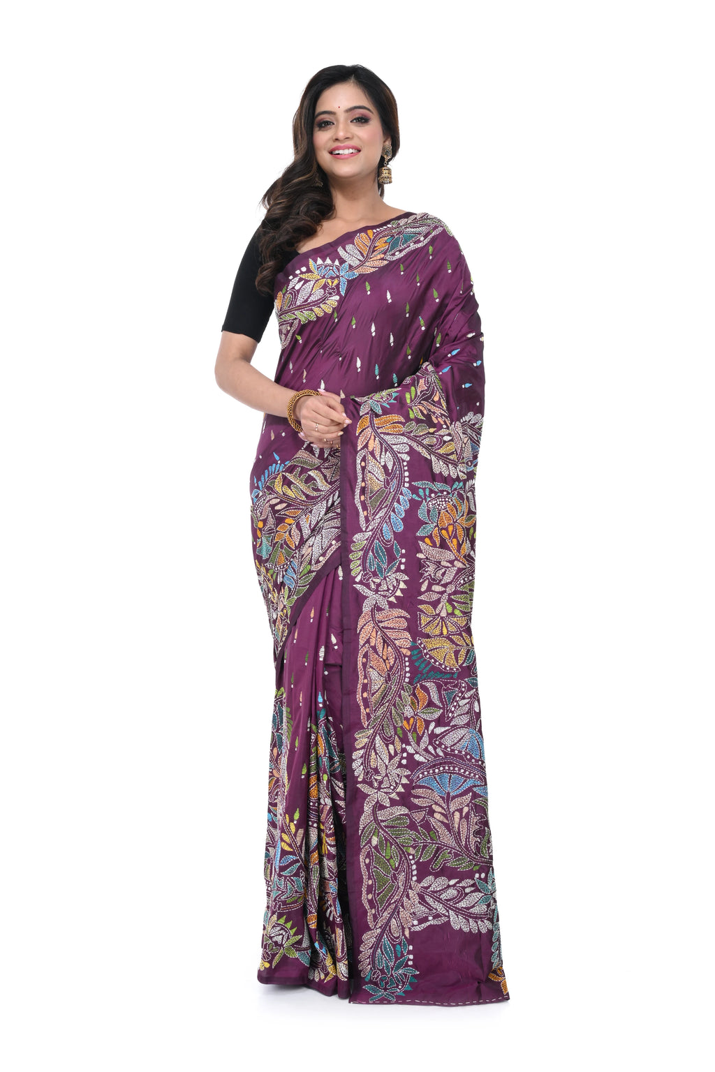 Semi Bangalore Silk Saree with Multicolour Thread Work & Pallu