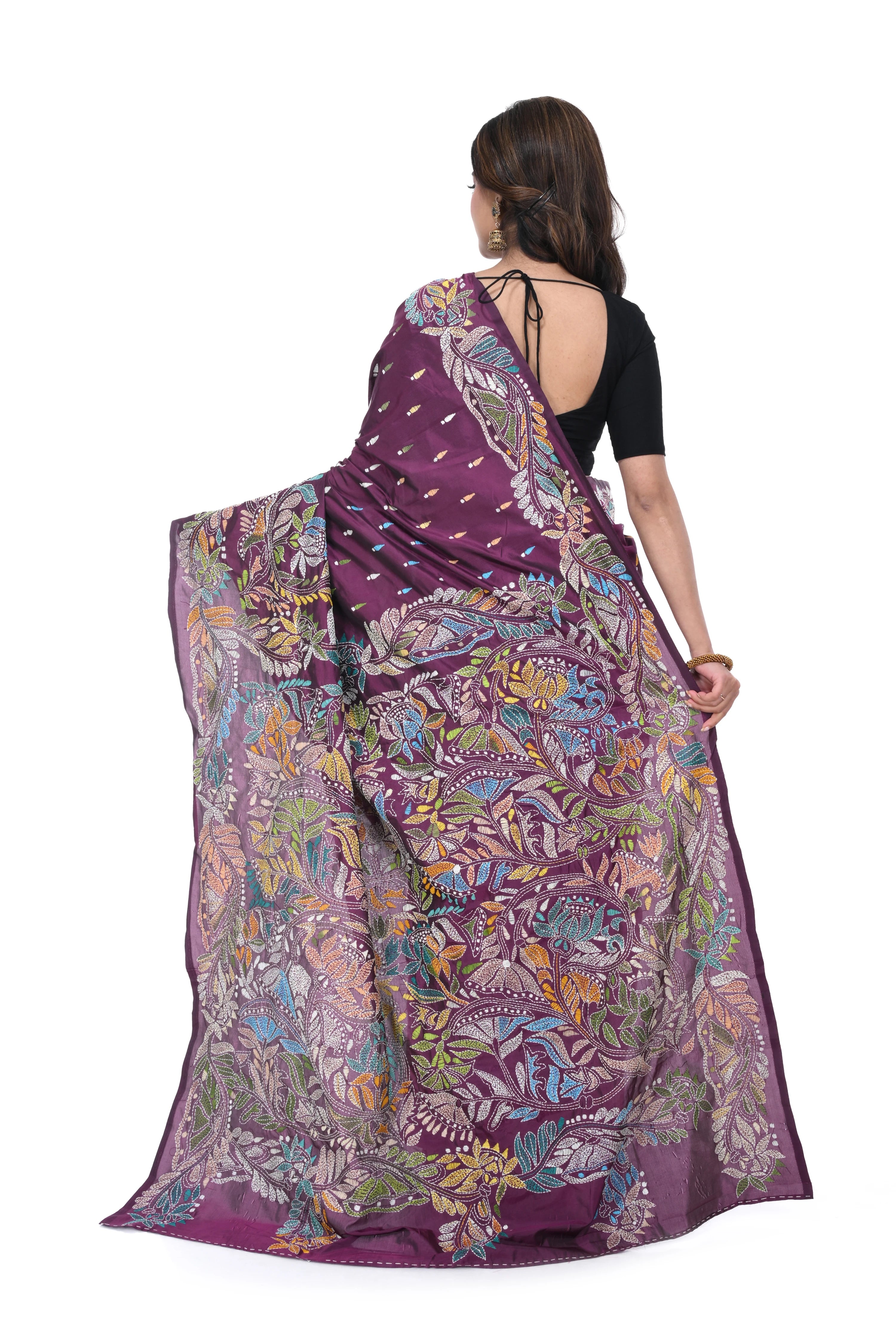 Semi Bangalore Silk Saree with Multicolour Thread Work & Pallu
